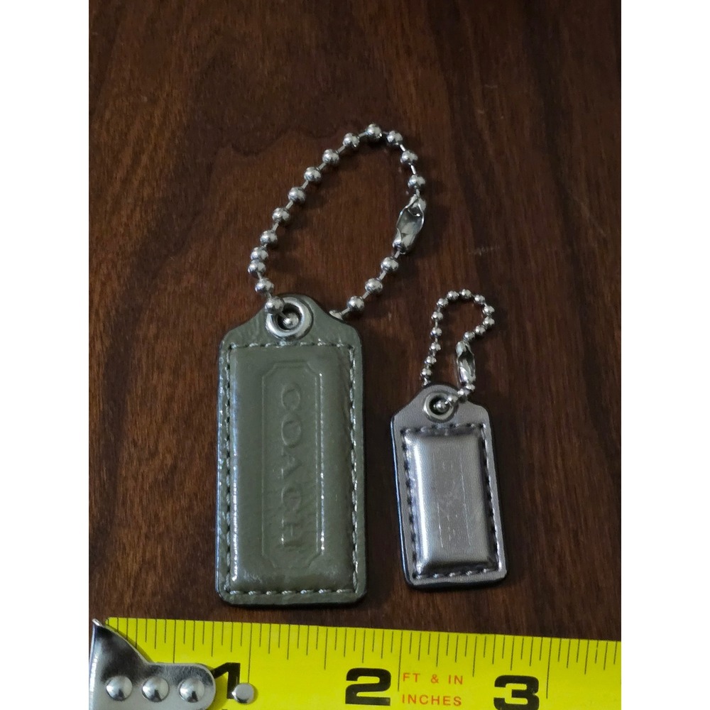 Coach Leather Hangtag lot Olive Green Patent and Metallic Silver Replacement Tag